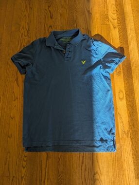 American Eagle Blue Short Sleeve Athletic Fit Cotton Polo Shirt Men's Large Y2K